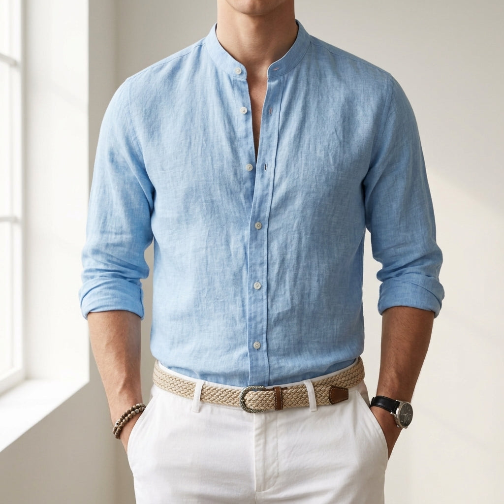 Roquebrune Linen Mandarin Collar Shirt
