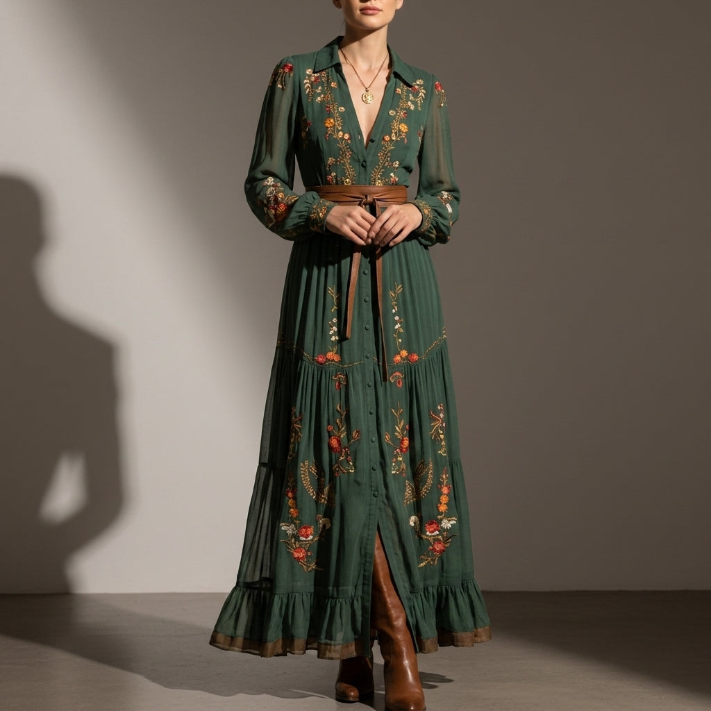 Erice Embroidered Boho Maxi Dress