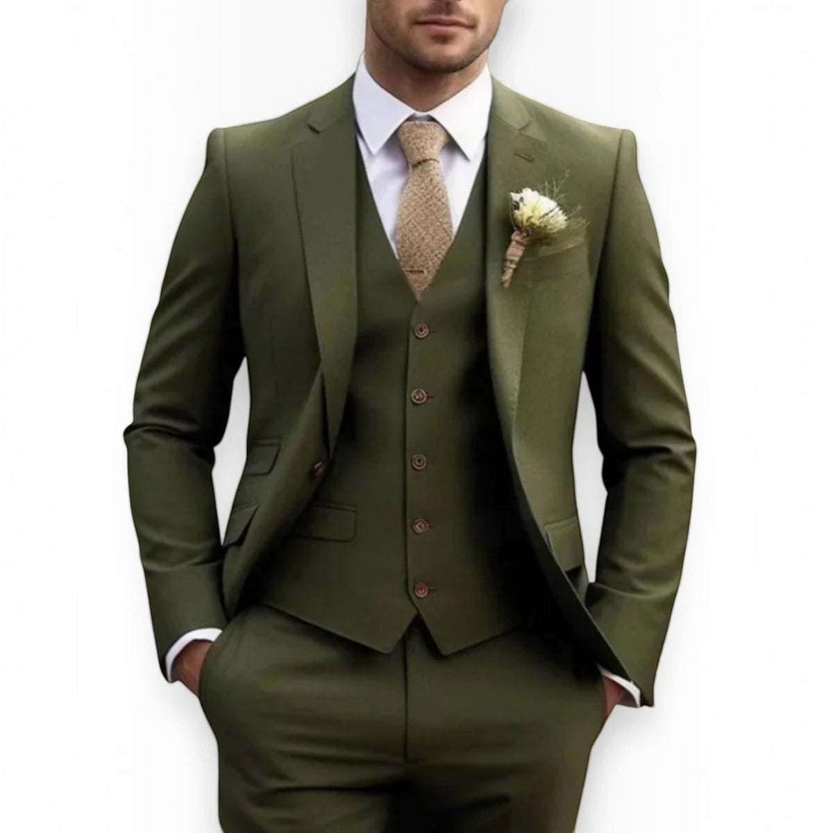 Mens Slim Fit Three Piece Suit Set with Jacket, Vest and Trousers