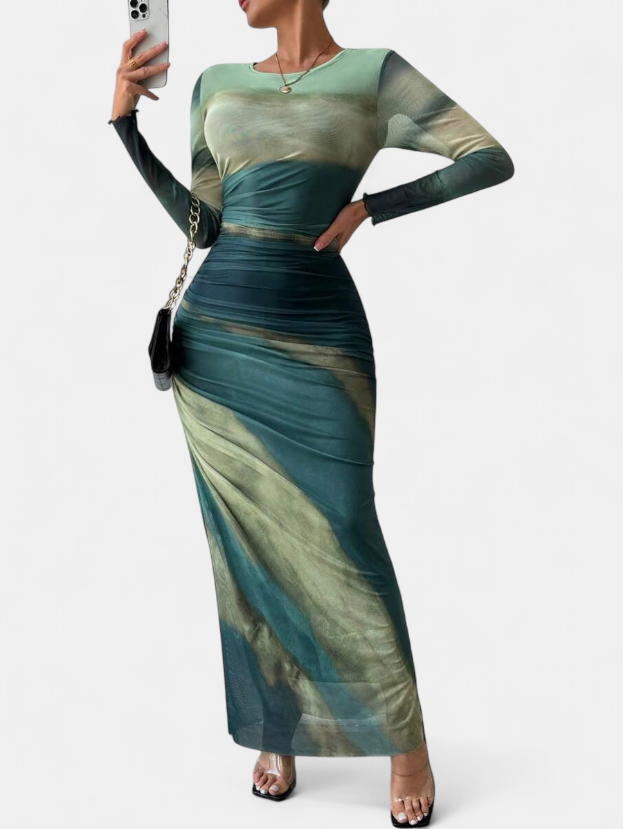 TORINA | Printed Bodycon Long Sleeve Maxi Dress