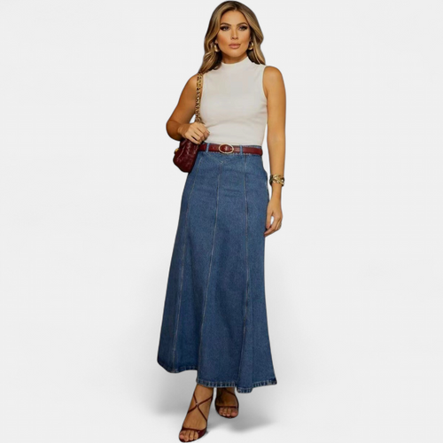 Women's High Waisted A Line Denim Maxi Skirt
