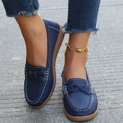 Womens Leather Slip-On Loafers with Cushioned Insole and Anti-Slip Sole