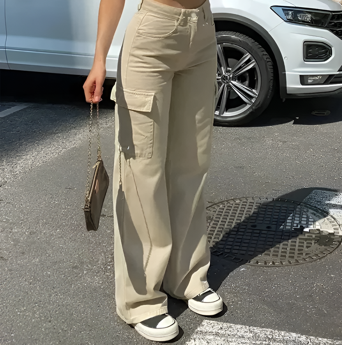 Cotton Blend Cargo Pants with Adjustable Waist Belt and Multiple Pockets