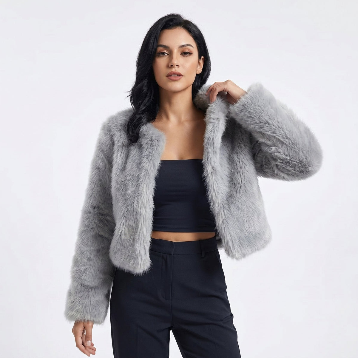 NORA | Women's Fluffy Faux Fur Cropped Jacket