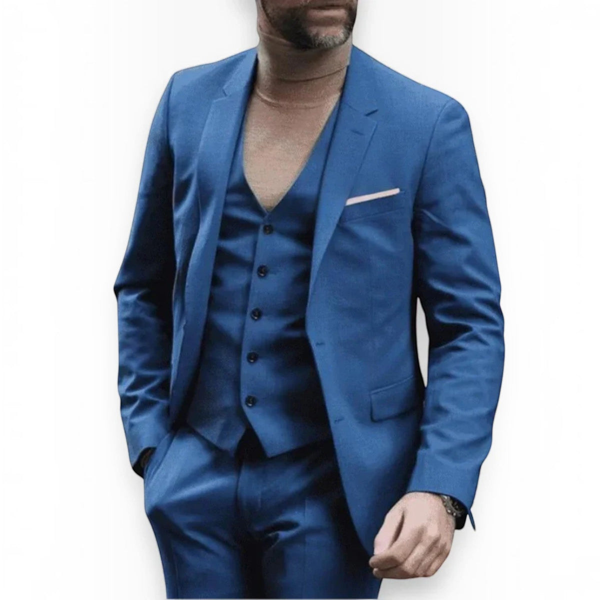 Mens Slim Fit Three Piece Suit Set with Jacket, Vest and Trousers
