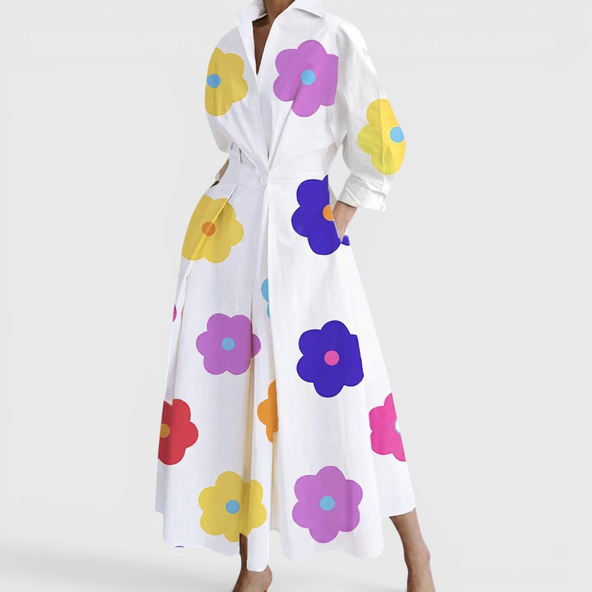 SOFER | Elegant Collared Maxi Dress with Wrap-Style Front Detail