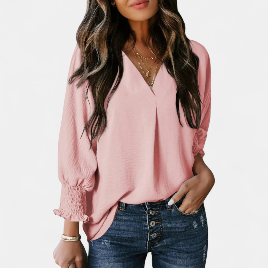 LEILA | Women's V-Neck Blouse Business Casual Top