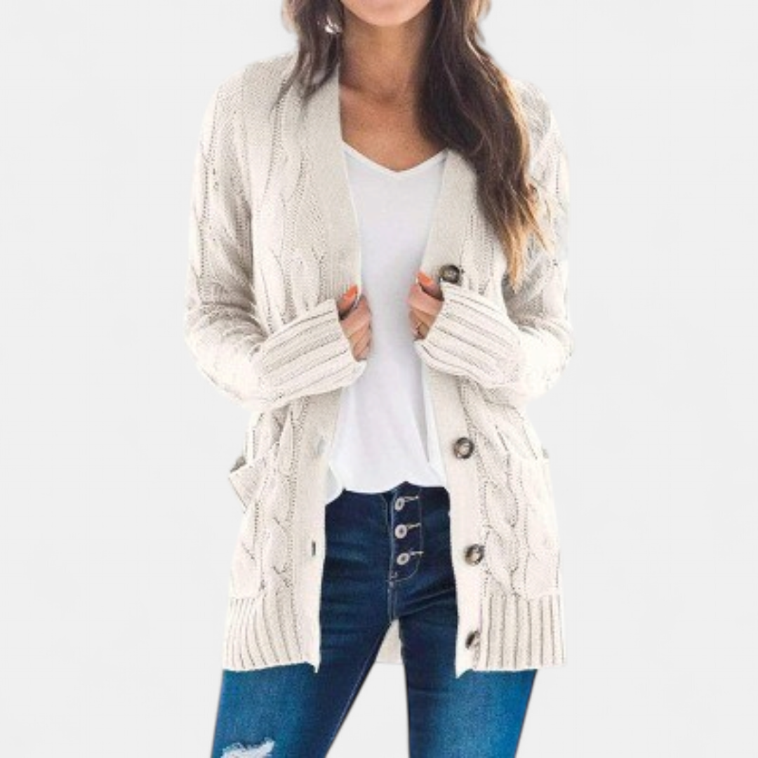 ANIKA | Women's Oversized Cable Knit Button Cardigan Sweater