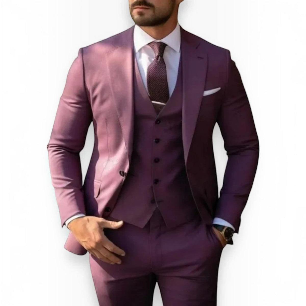 Mens Slim Fit Three Piece Suit Set with Jacket, Vest and Trousers