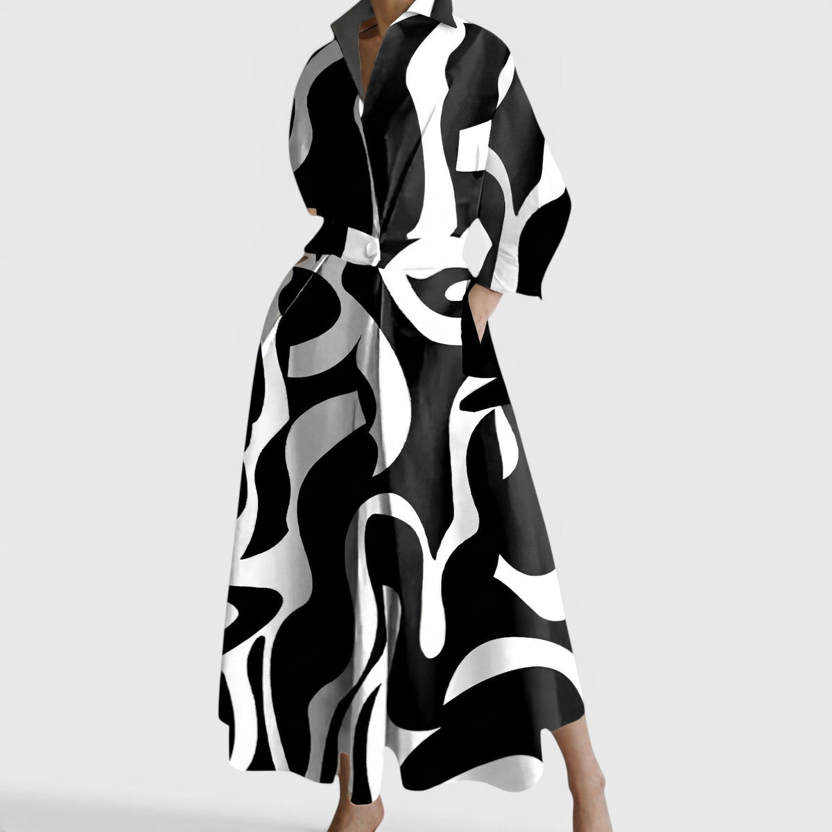 SOFER | Elegant Collared Maxi Dress with Wrap-Style Front Detail