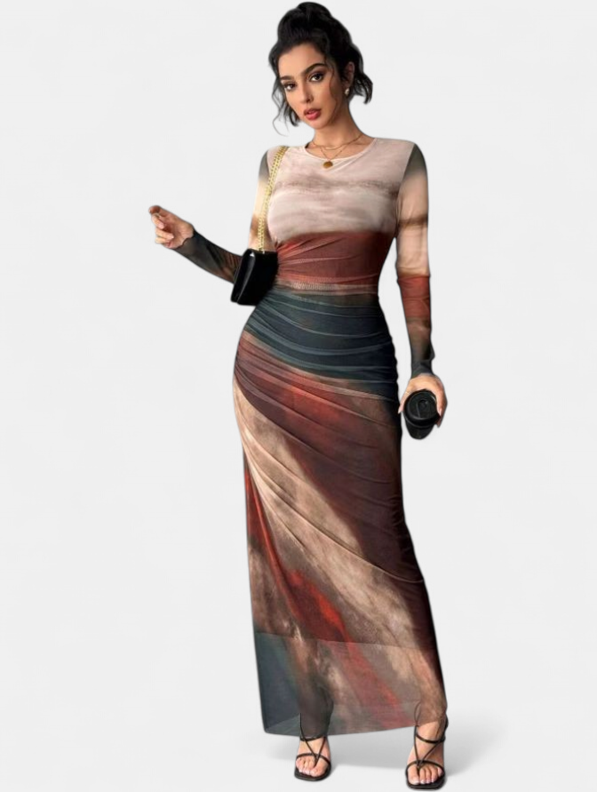 TORINA | Printed Bodycon Long Sleeve Maxi Dress