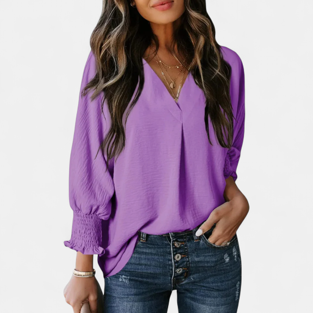 LEILA | Women's V-Neck Blouse Business Casual Top