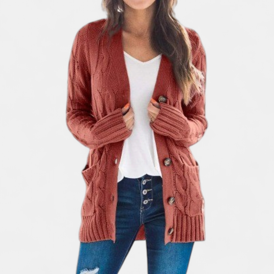 ANIKA | Women's Oversized Cable Knit Button Cardigan Sweater