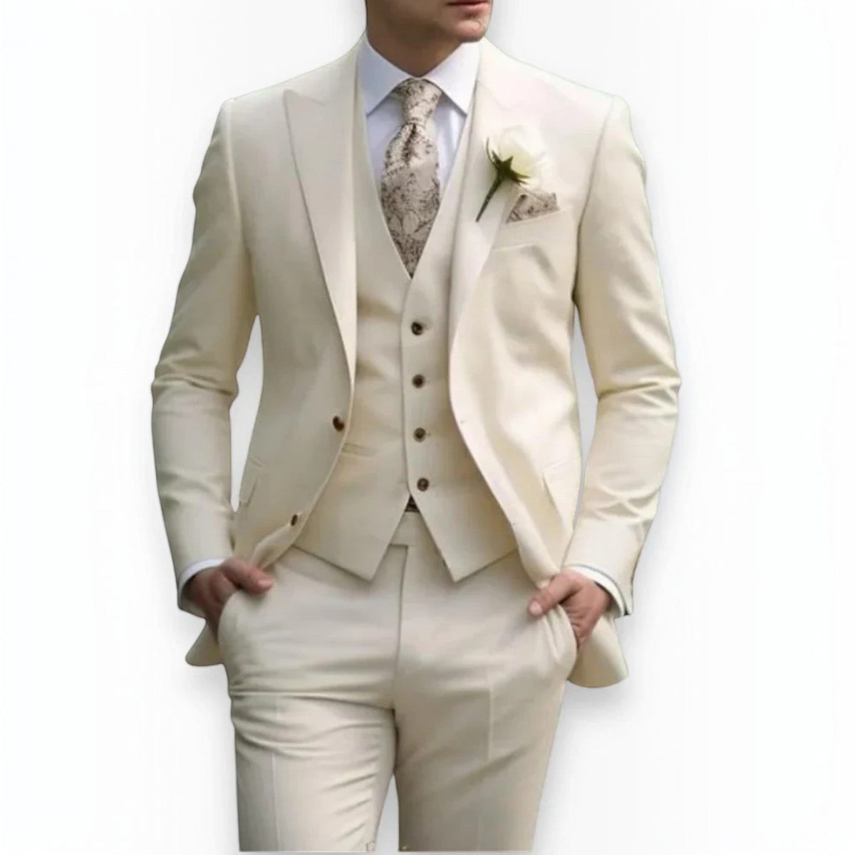 Mens Slim Fit Three Piece Suit Set with Jacket, Vest and Trousers