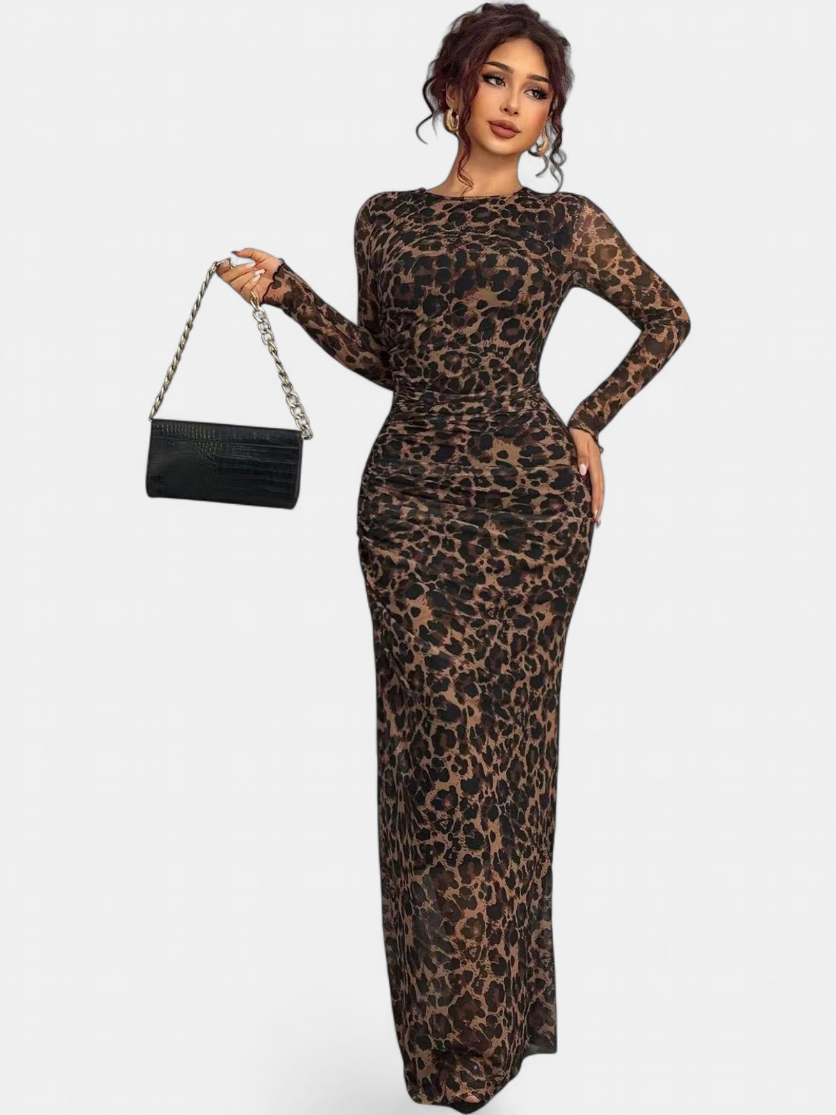 TORINA | Printed Bodycon Long Sleeve Maxi Dress