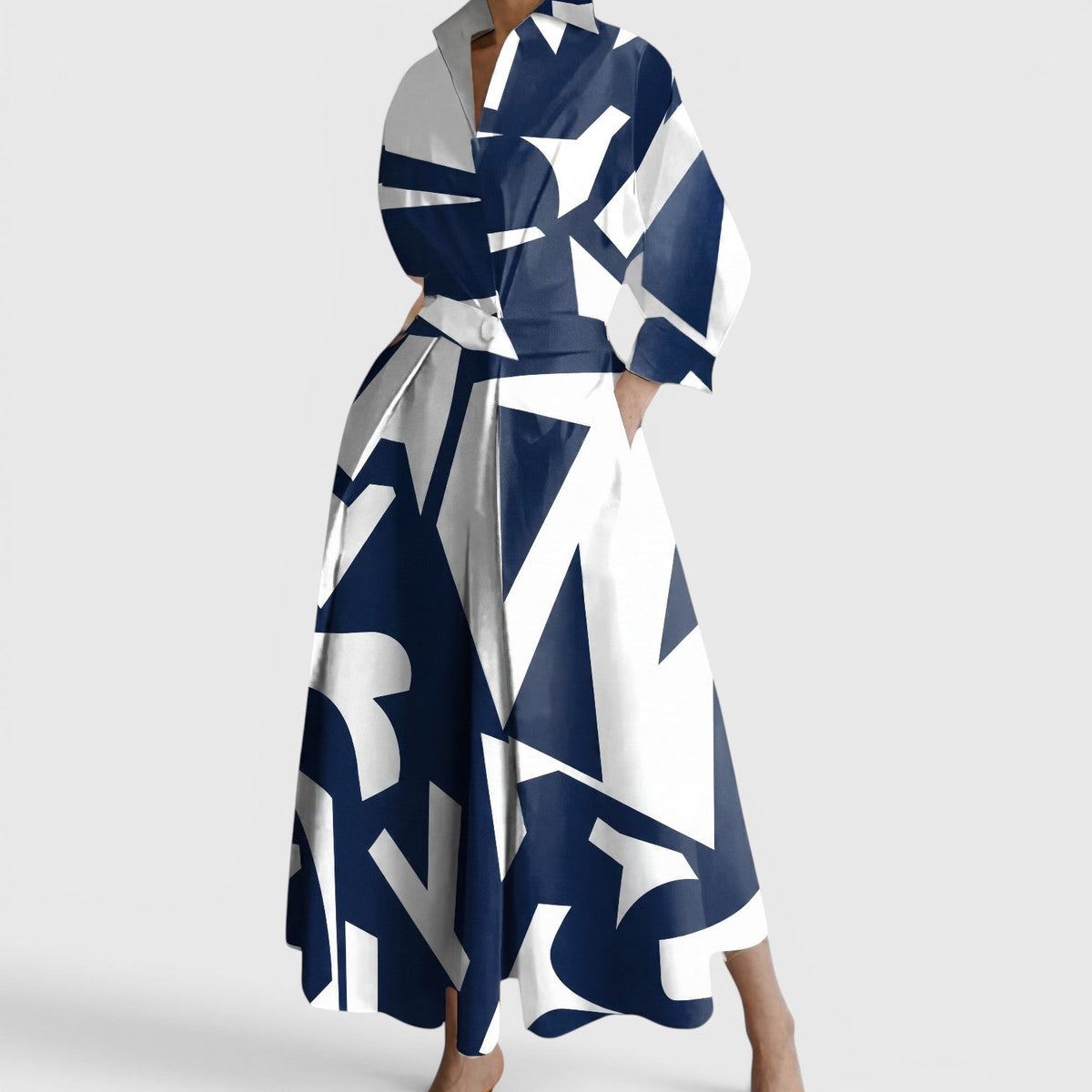 SOFER | Elegant Collared Maxi Dress with Wrap-Style Front Detail