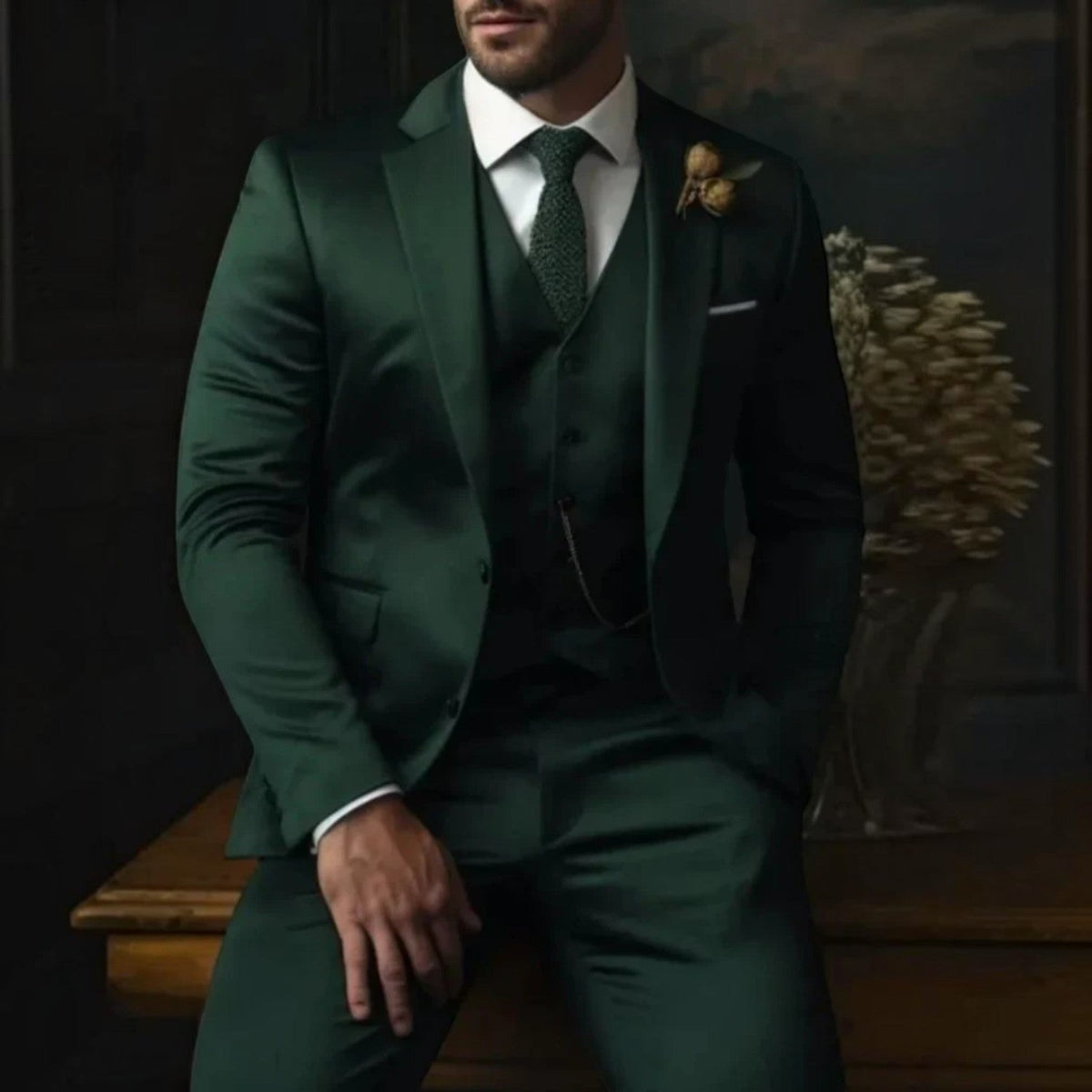 Mens Slim Fit Three Piece Suit Set with Jacket, Vest and Trousers