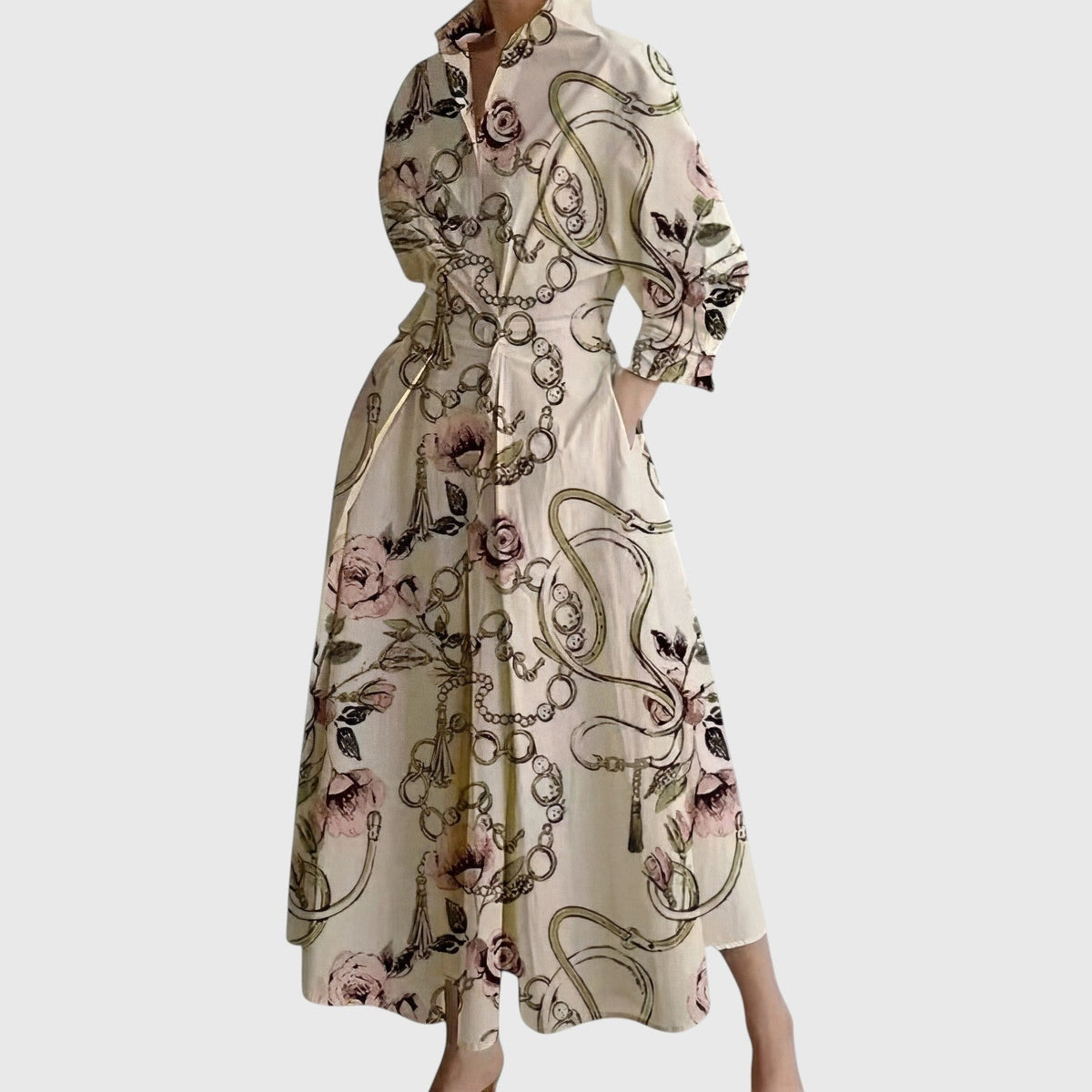 SOFER | Elegant Collared Maxi Dress with Wrap-Style Front Detail