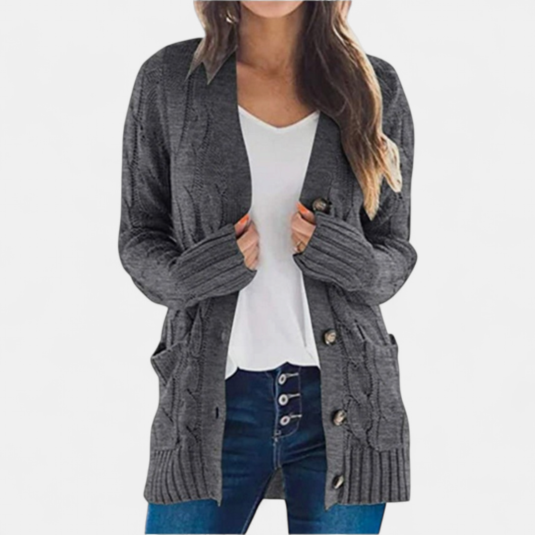 ANIKA | Women's Oversized Cable Knit Button Cardigan Sweater