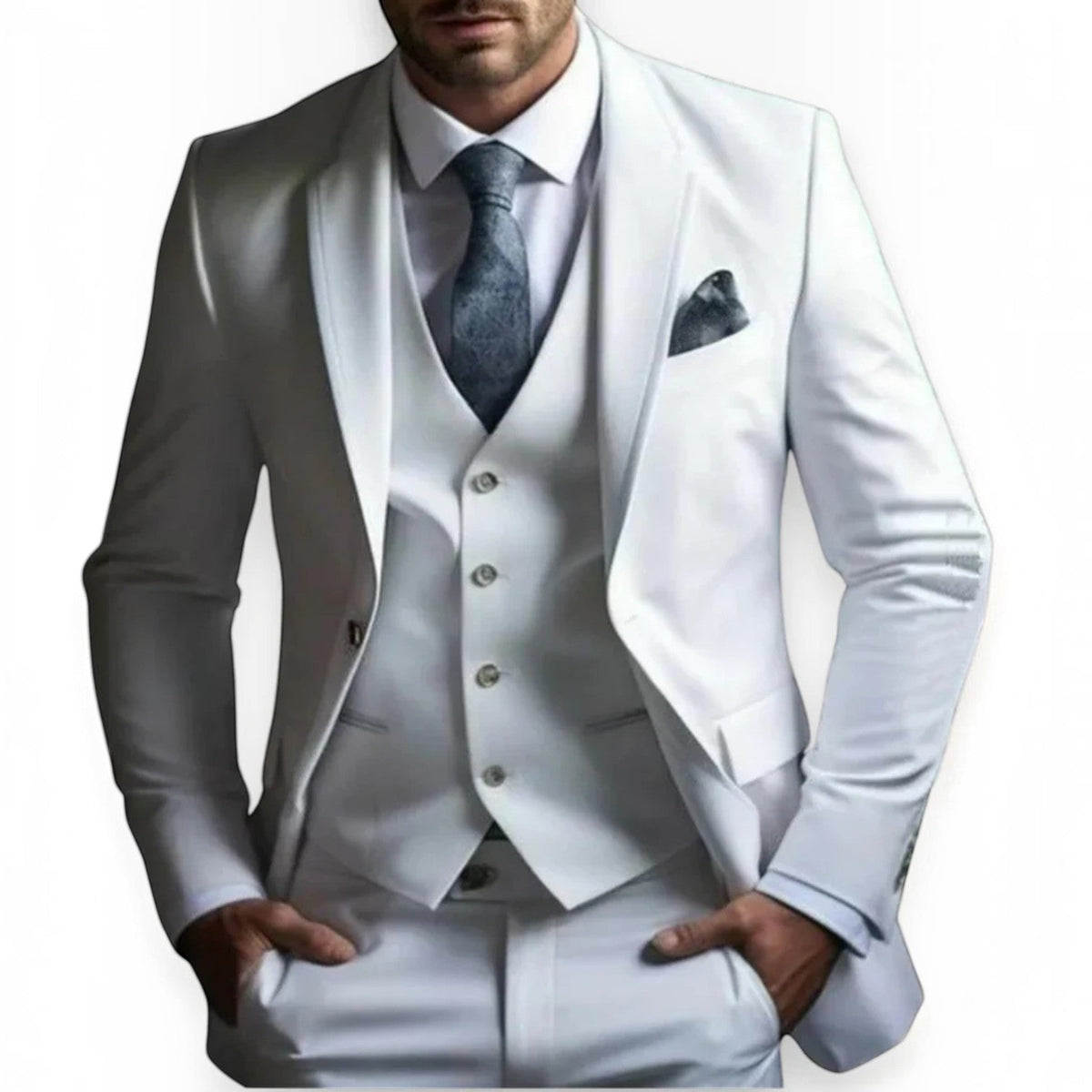 Mens Slim Fit Three Piece Suit Set with Jacket, Vest and Trousers