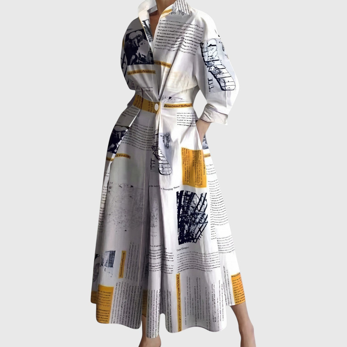 SOFER | Elegant Collared Maxi Dress with Wrap-Style Front Detail