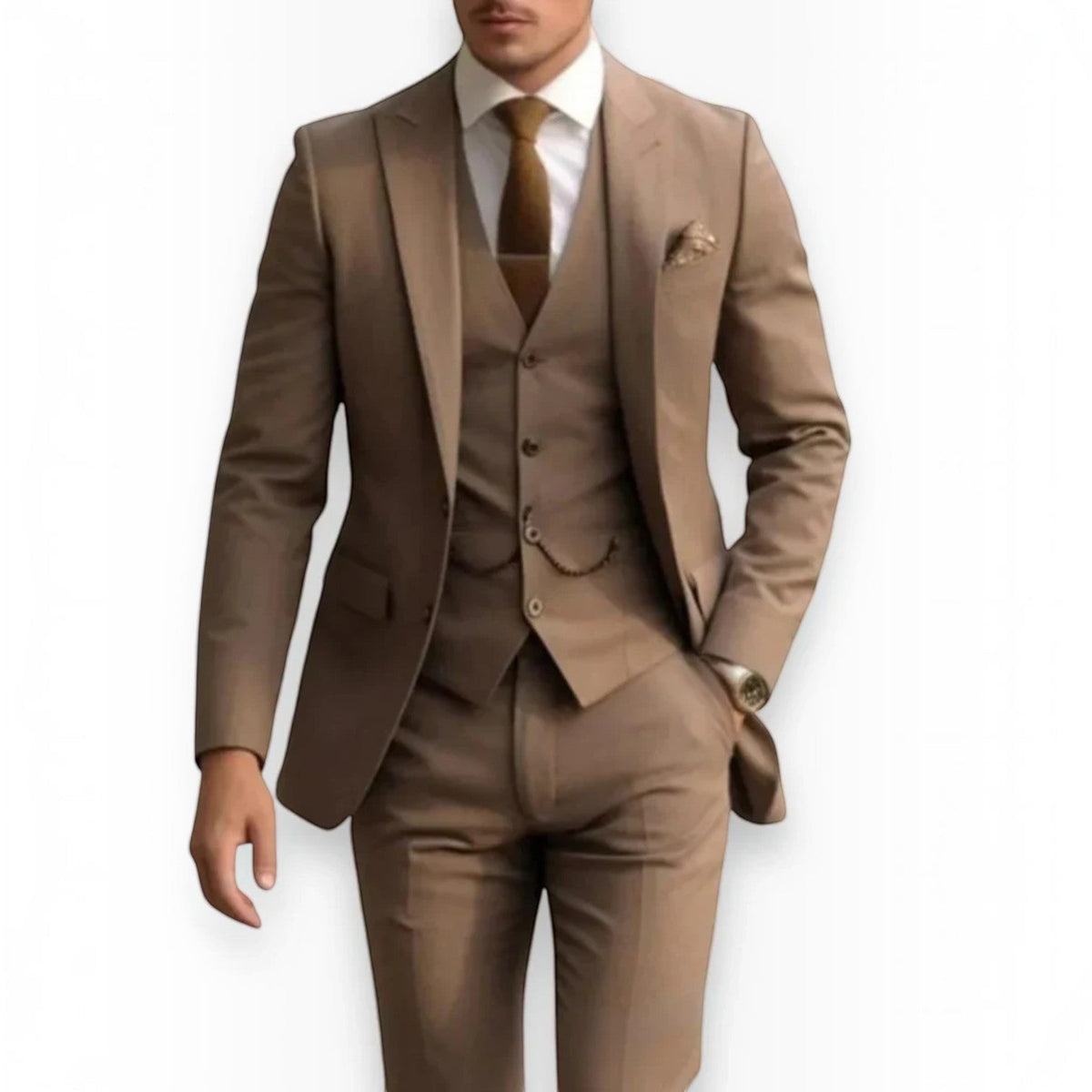 Mens Slim Fit Three Piece Suit Set with Jacket, Vest and Trousers