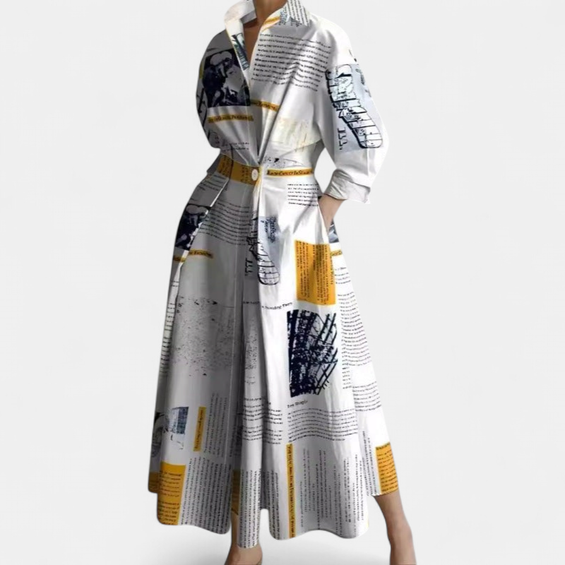 SOFER | Elegant Collared Maxi Dress with Wrap-Style Front Detail