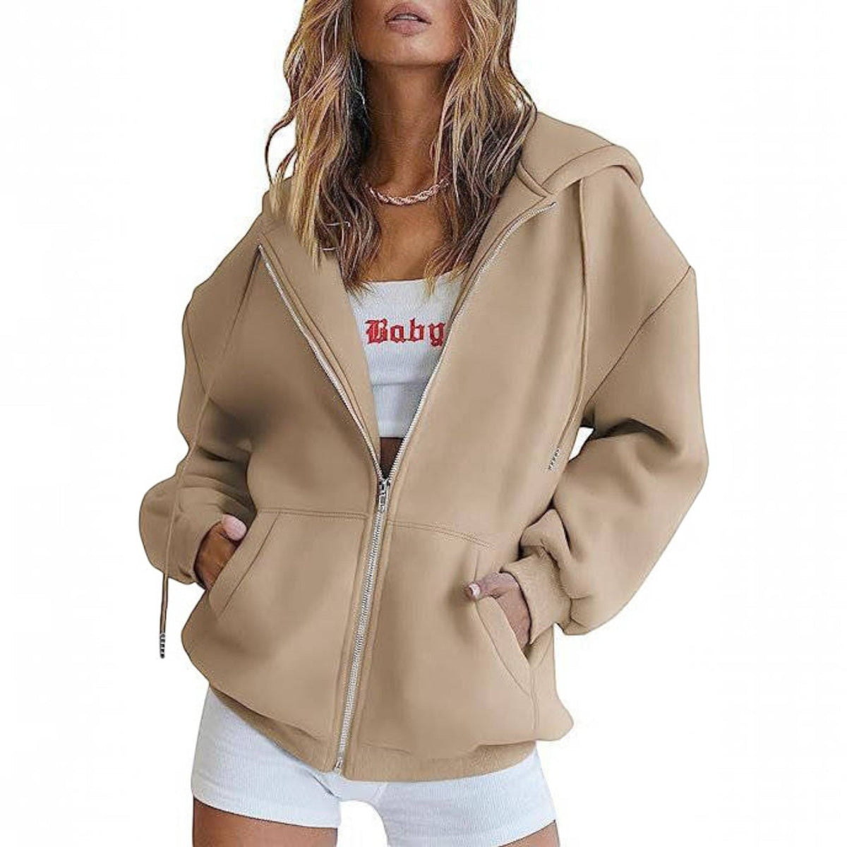 Womens Oversized Zip Up Hoodie - Fleece Sweatshirt Jacket with Pockets