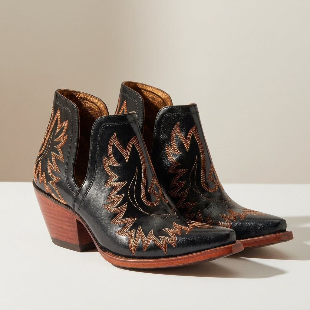 Lesvos Embroidered Western Ankle Boots