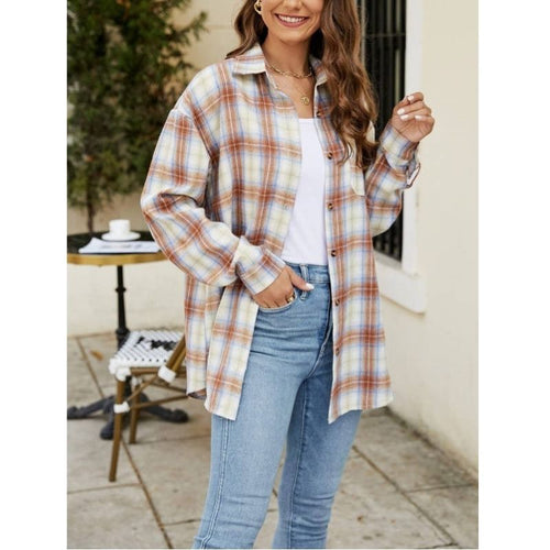 Womens Flannel Plaid Soft Flannel Button Down Shirt, Roll Up Long Sleeve Plaid Blouse