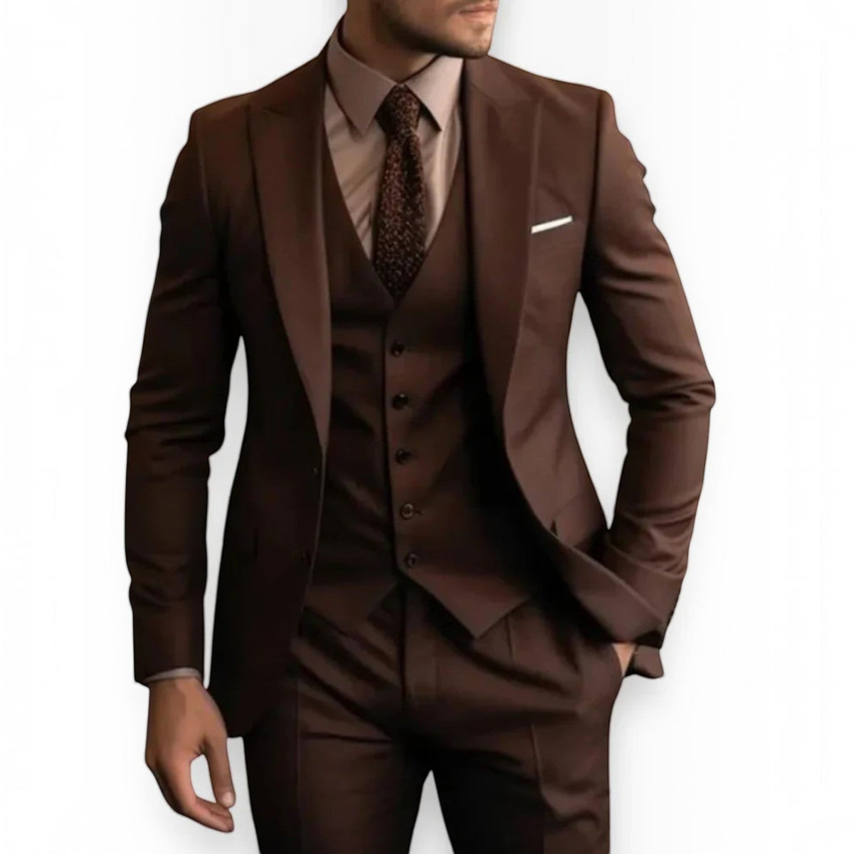 Mens Slim Fit Three Piece Suit Set with Jacket, Vest and Trousers