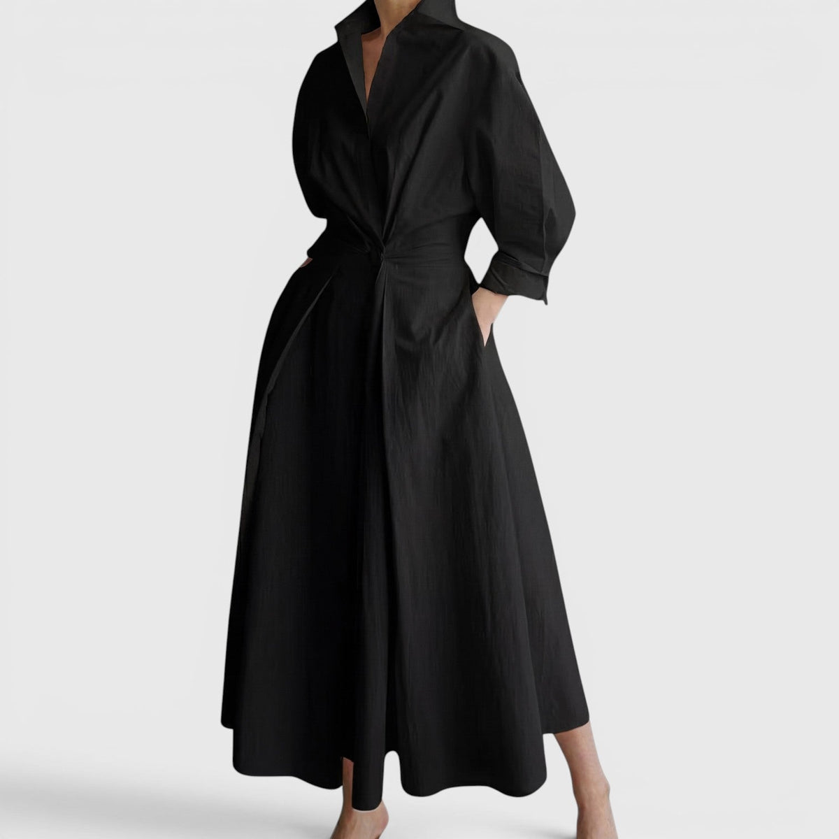 SOFER | Elegant Collared Maxi Dress with Wrap-Style Front Detail