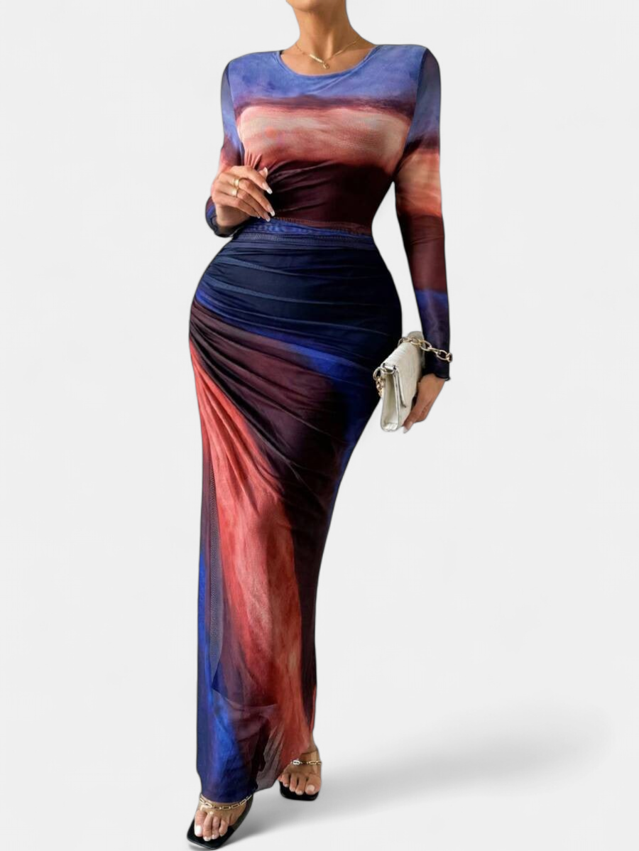 TORINA | Printed Bodycon Long Sleeve Maxi Dress