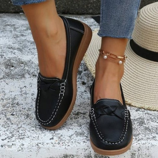 Womens Leather Slip-On Loafers with Cushioned Insole and Anti-Slip Sole