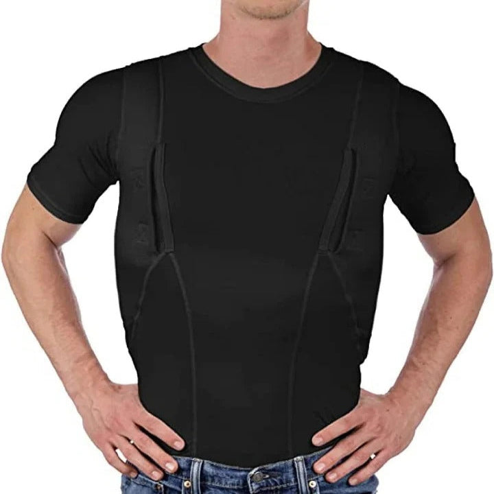 Compression Shirt with Dual Concealed Pockets and Moisture-Wicking Fabric
