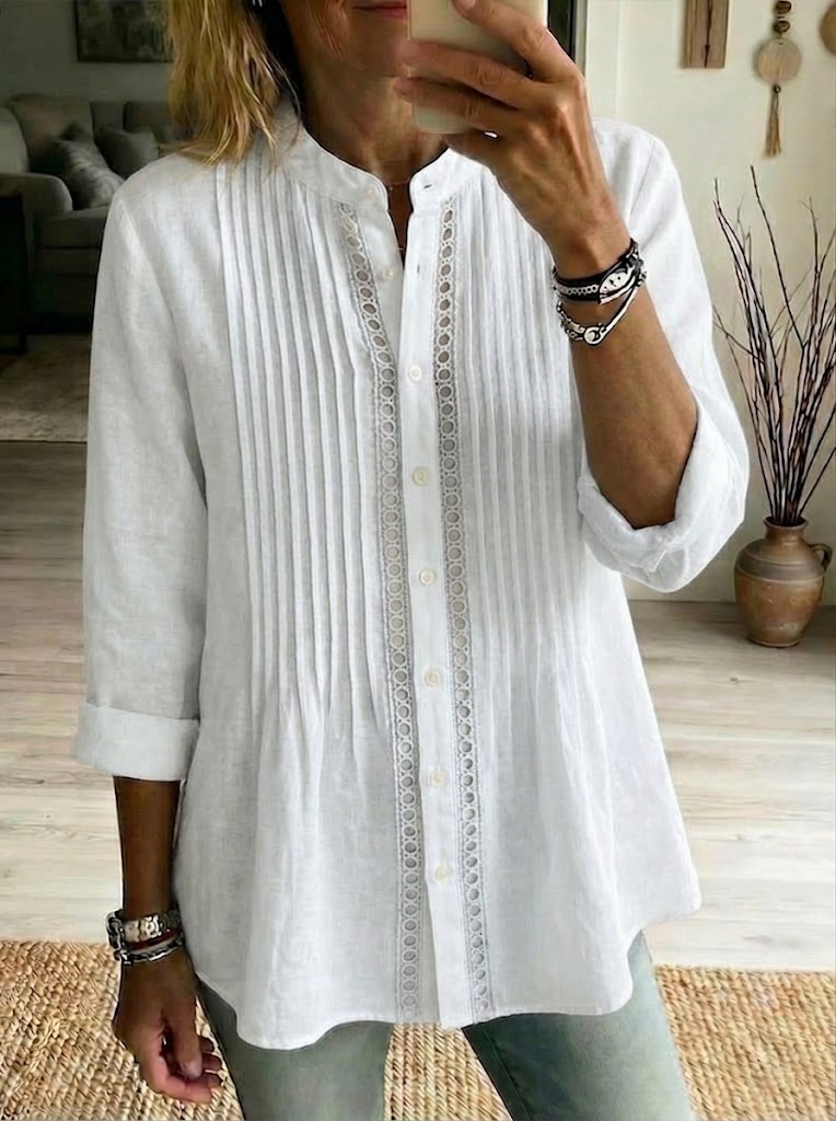 Casual Pleated Linen And Cotton Shirt