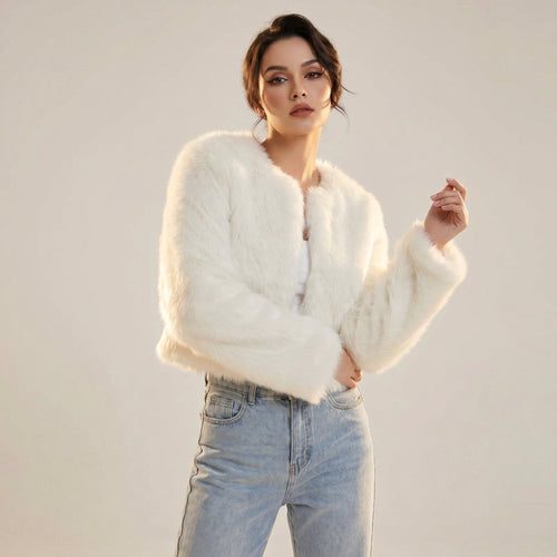NORA | Women's Fluffy Faux Fur Cropped Jacket