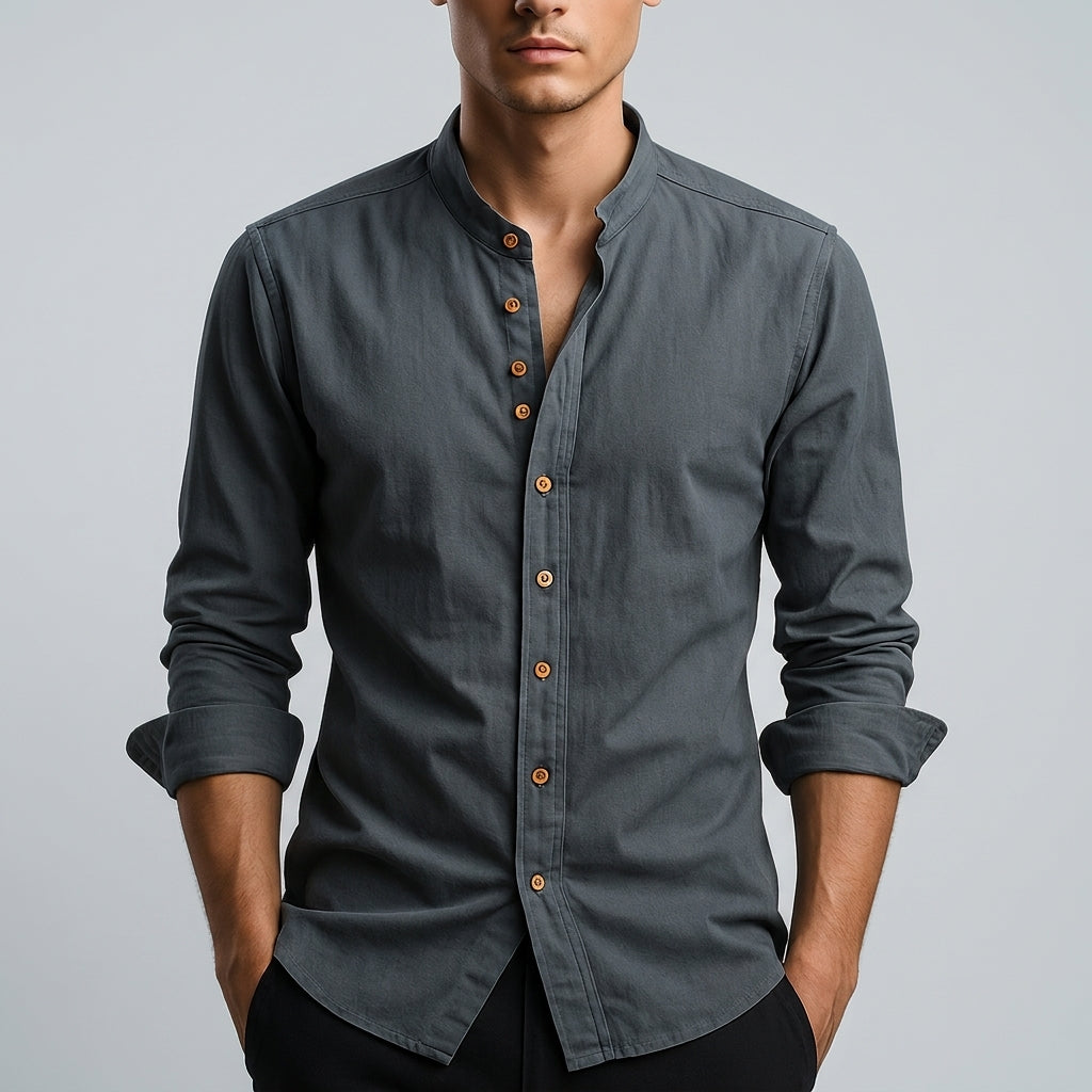 Segovia Band Collar Linen Shirt