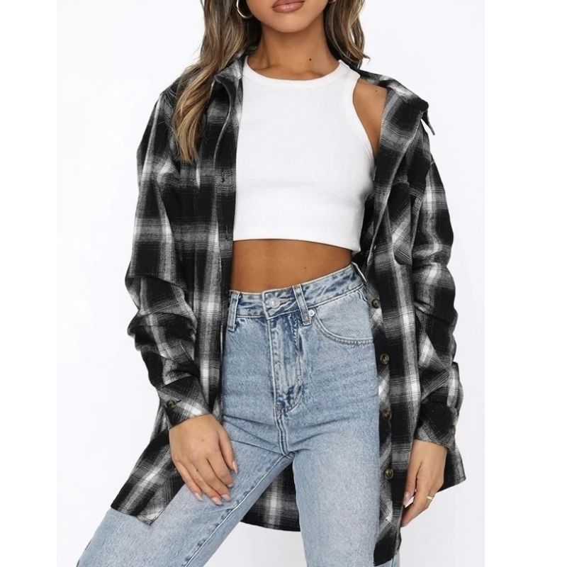 Womens Flannel Plaid Soft Flannel Button Down Shirt, Roll Up Long Sleeve Plaid Blouse