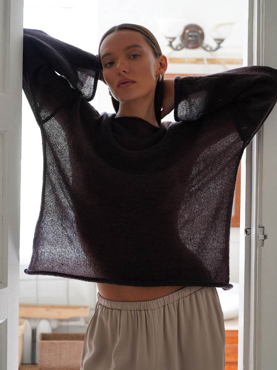 TOVA | Women's Oversized Cropped Mohair Knit Sweater