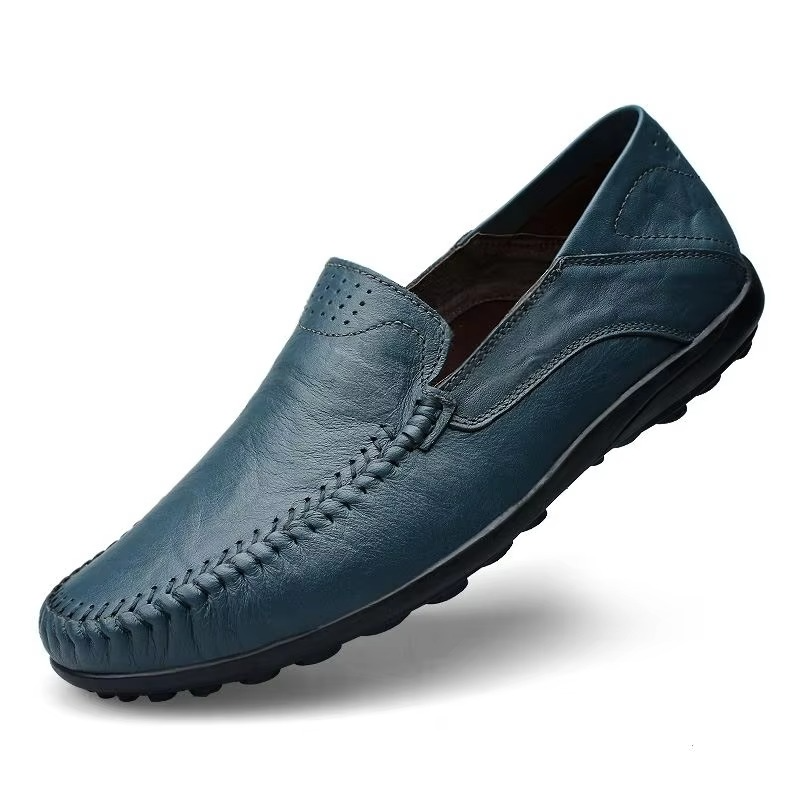 Mens Leather Slip-On Loafers with Cushioned Insole and Breathable Lining