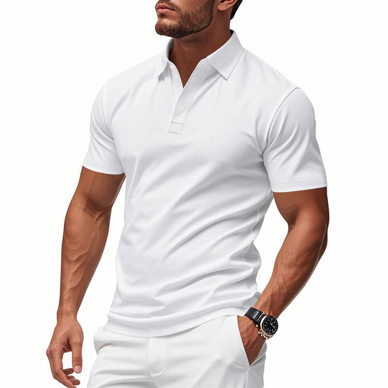 Mens Casual Polo Shirt, Business Casual Short Sleeve Tee, Lightweight Slim Fit Solid Color Polo Top