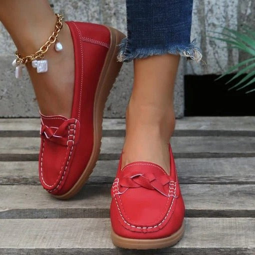 Womens Leather Slip-On Loafers with Cushioned Insole and Anti-Slip Sole