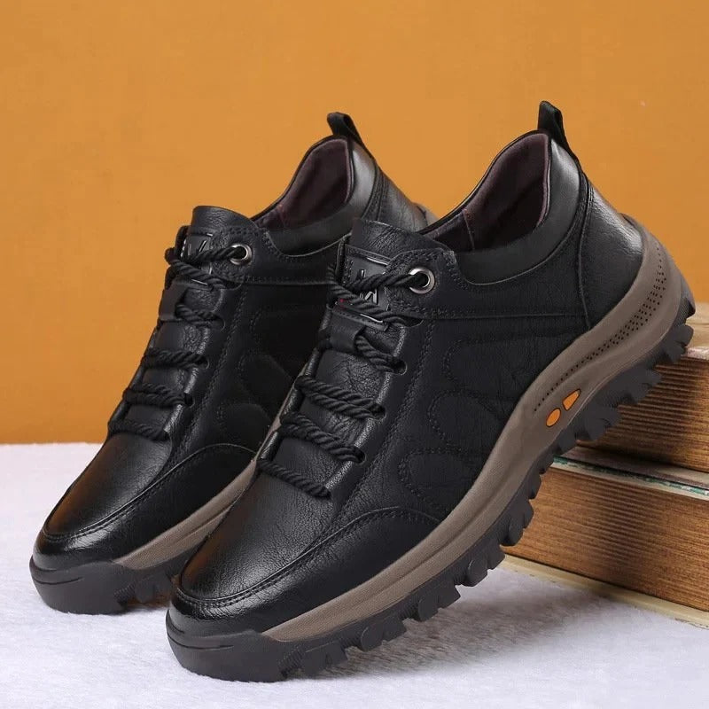 Mens Cowhide Leather Shoes with Arch Support and Waterproof Design