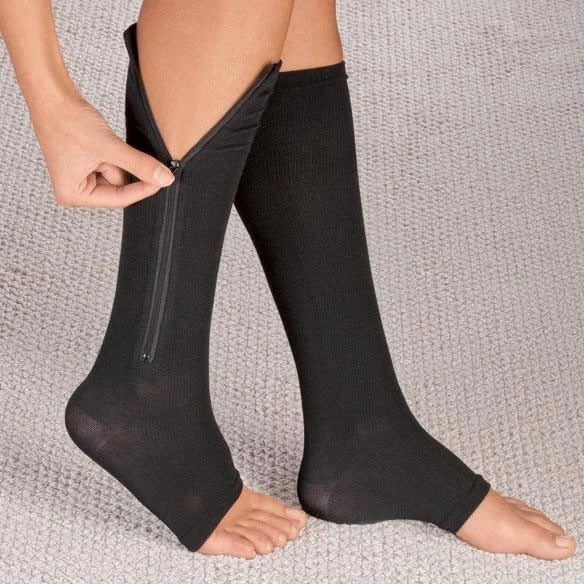 Compression Socks with Side Zipper and Graduated Pressure, 20-30 mmHg