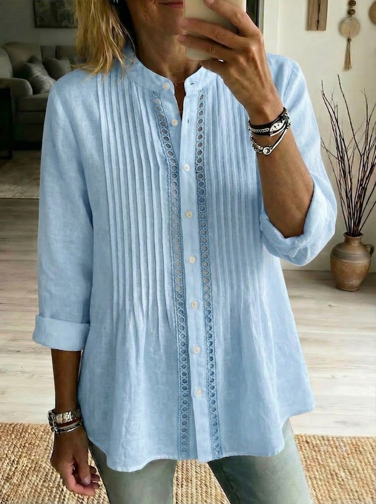 Casual Pleated Linen And Cotton Shirt