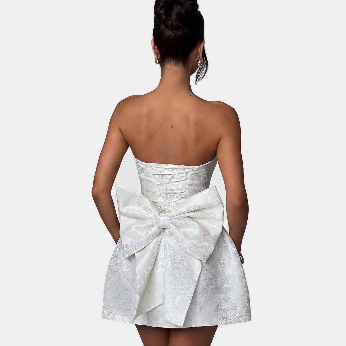 Women's Corset Strapless Floral Mini Homecoming Dress, Bow Back