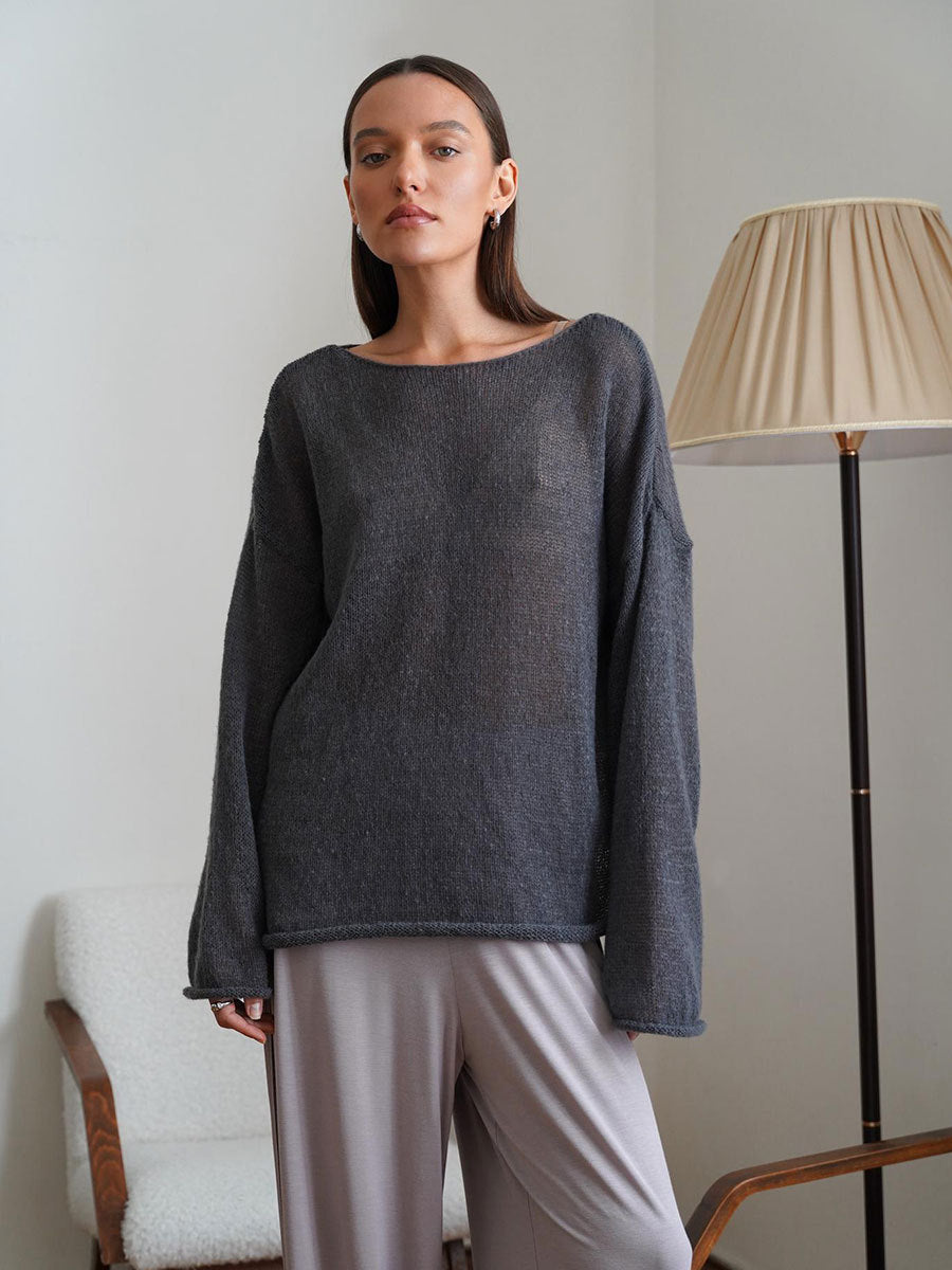 TOVA | Women's Oversized Cropped Mohair Knit Sweater