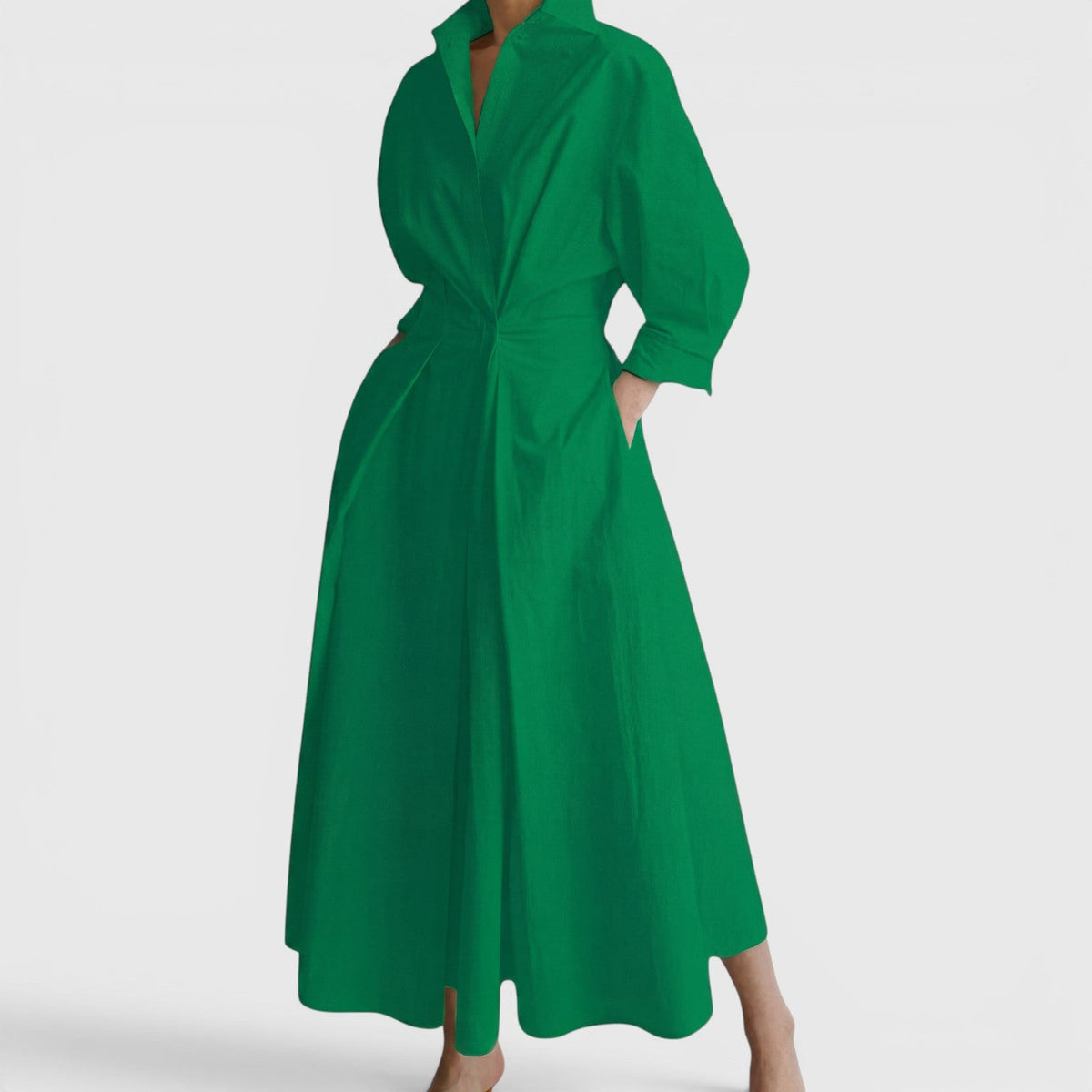 SOFER | Elegant Collared Maxi Dress with Wrap-Style Front Detail