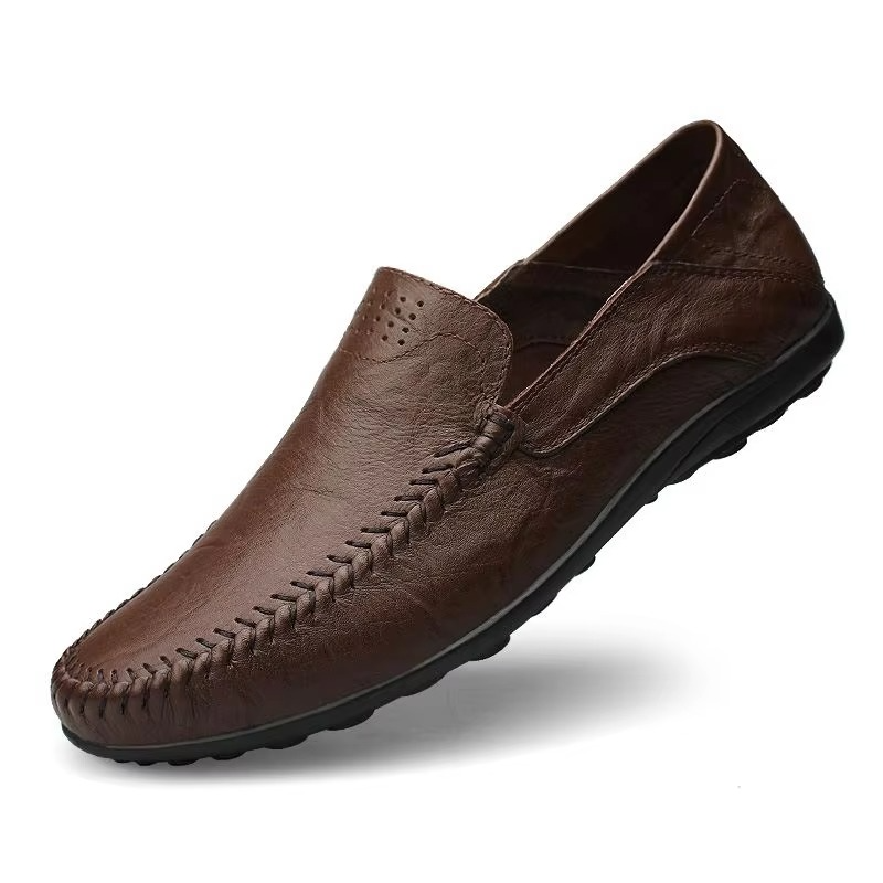 Mens Leather Slip-On Loafers with Cushioned Insole and Breathable Lining